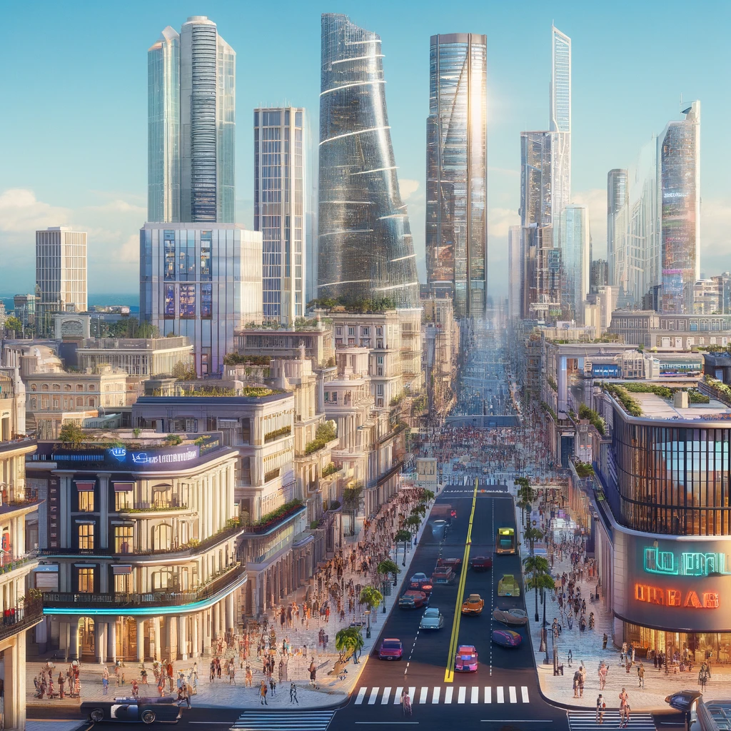 DALL·E 2024 05 14 23.11.46 A futuristic 3D concept of Cuba as a capitalist society instead of a socialist one. The image showcases a vibrant cityscape with modern skyscrapers b