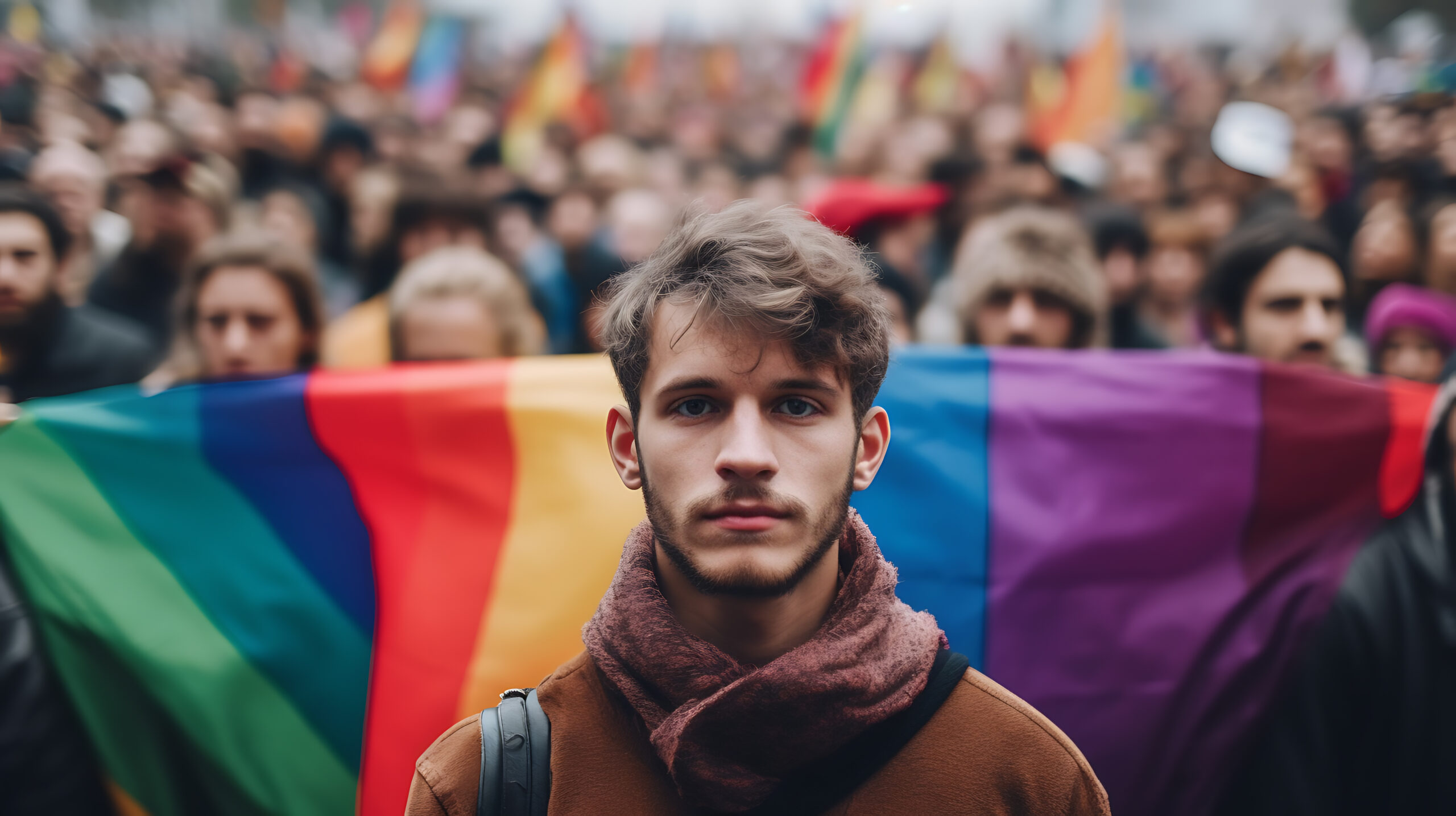 Happy man on the LGBT parade Created with Generative AI technology