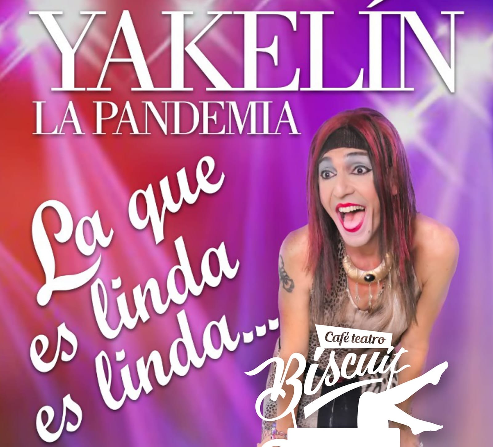 Cartel promocional de Yakelín con texto colorido