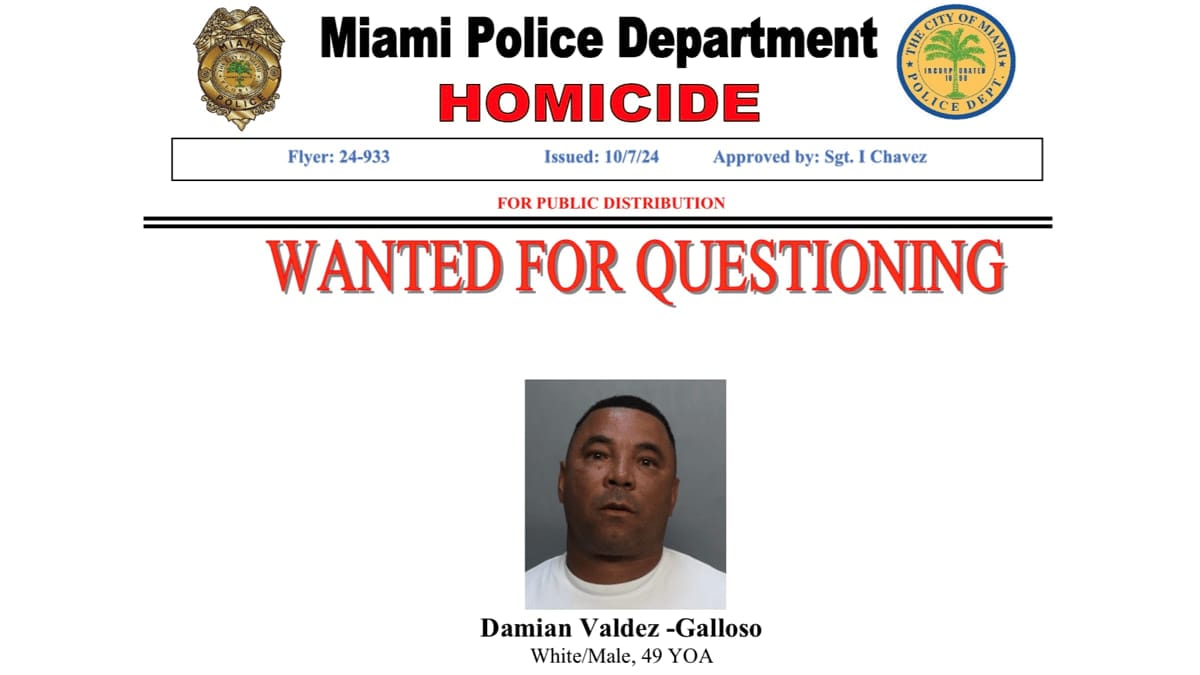 Cartel de búsqueda del Departamento de Policía de Miami.