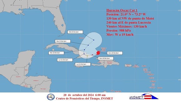 Mapa del pronóstico de trayectoria del huracán Oscar
