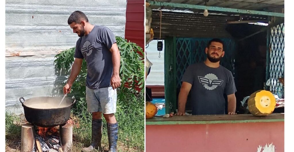 Hombre cocinando al aire libre y en una ventana
