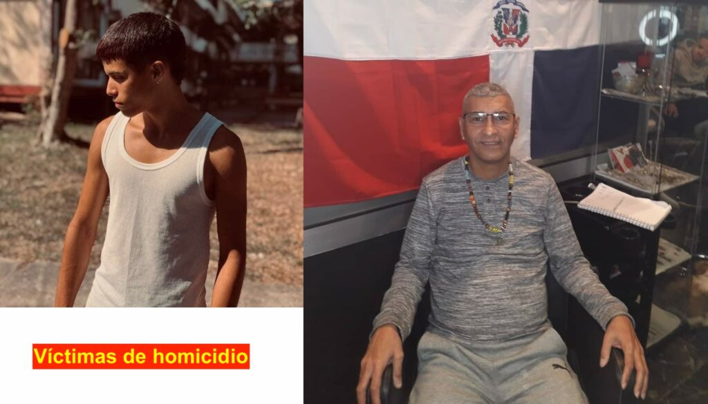 Joven y adulto con bandera dominicana