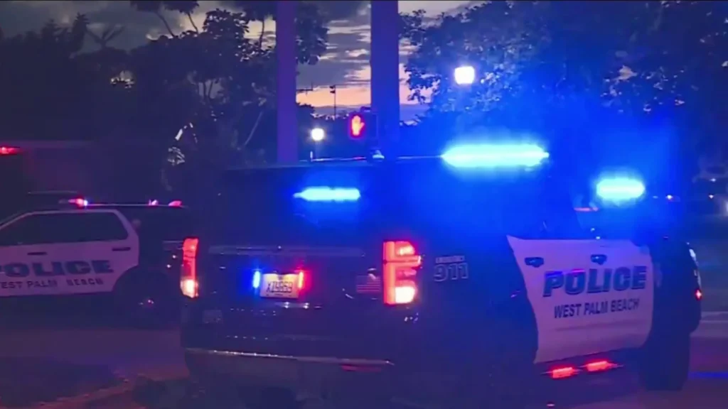 Coches policiales con luces encendidas de noche