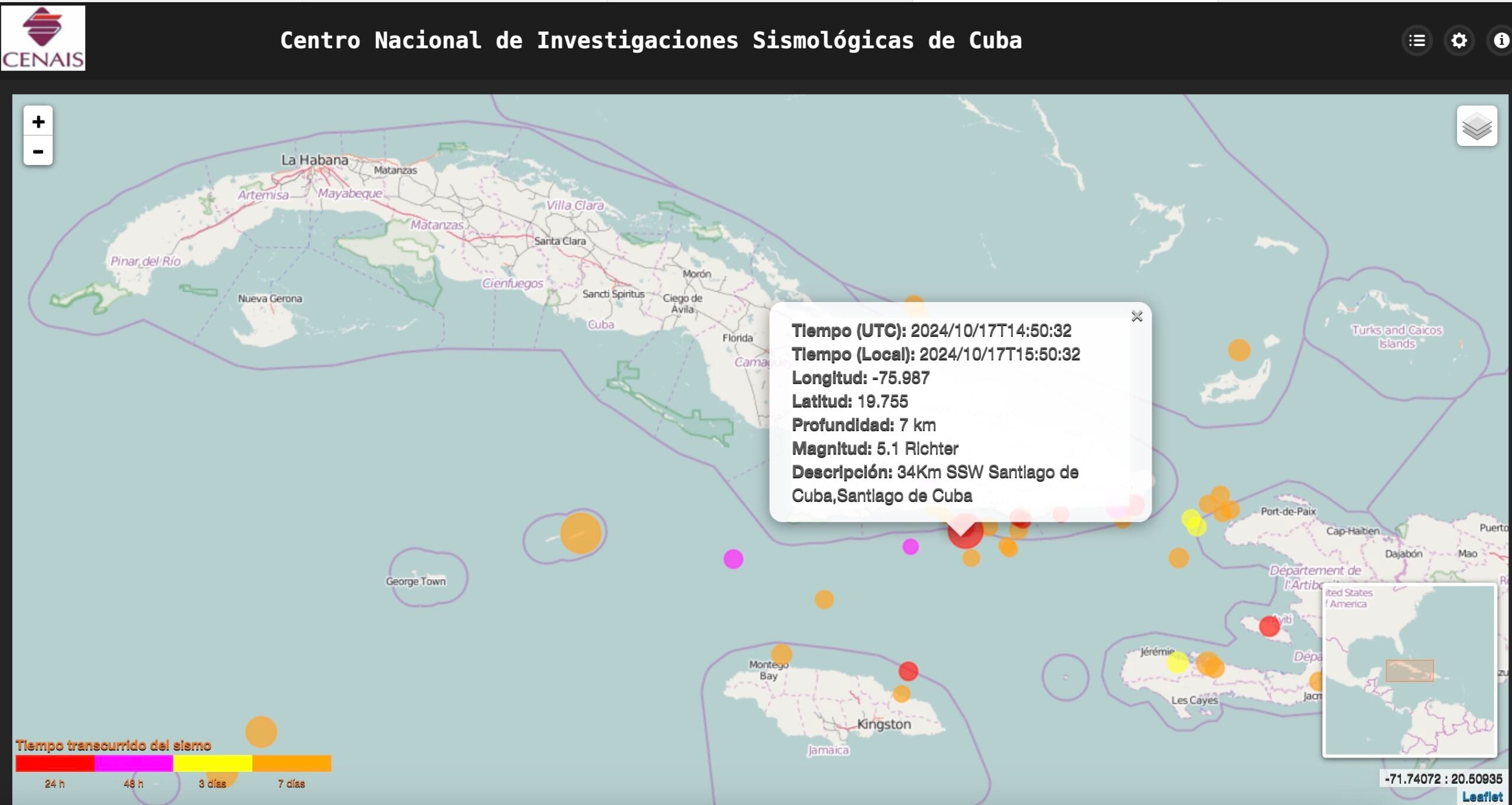 Mapa interactivo de sismos en Cuba