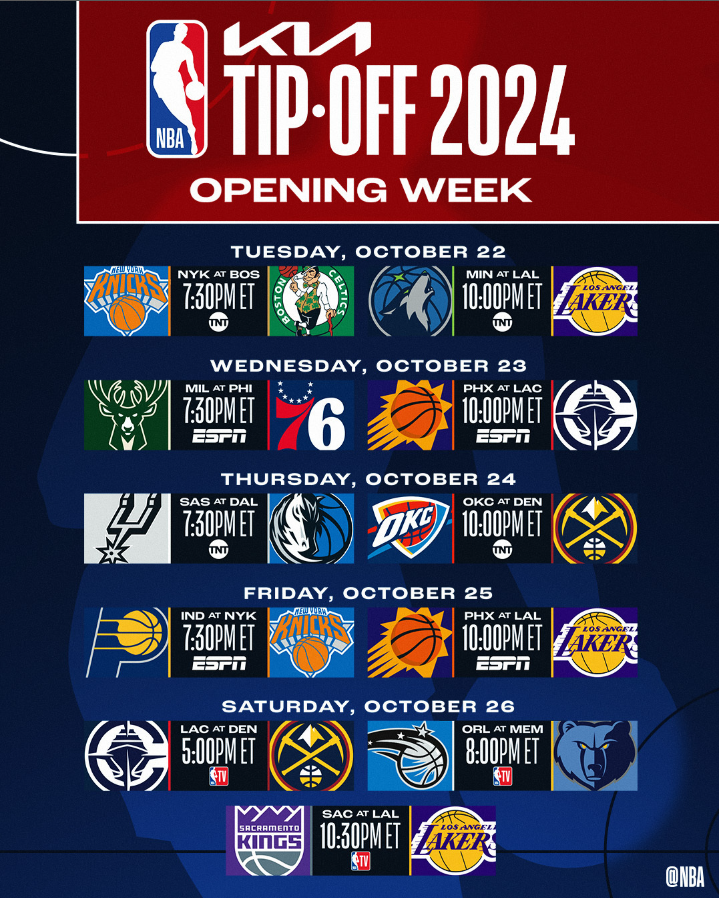 Calendario de apertura NBA Tip-Off 2024