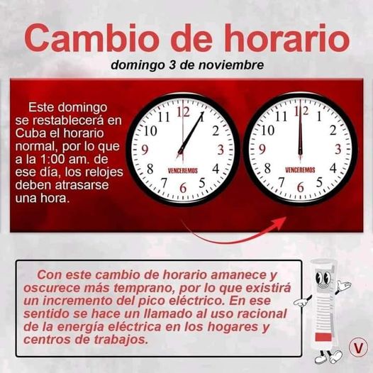 Infografía sobre cambio de horario en Cuba