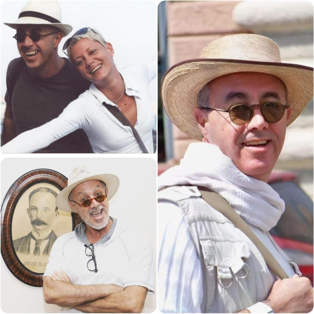 Cuatro imágenes de personas con sombreros sonrientes