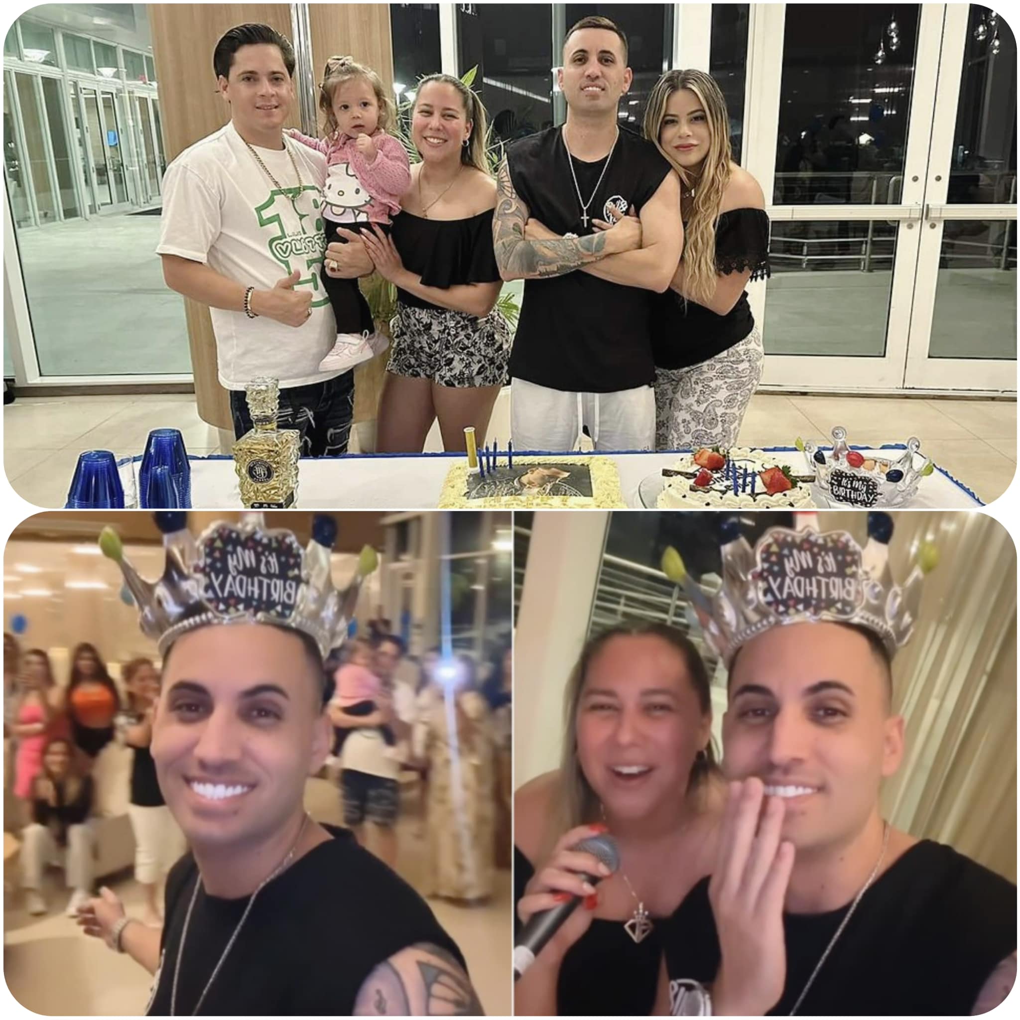 Familia y amigos celebrando cumpleaños en interior