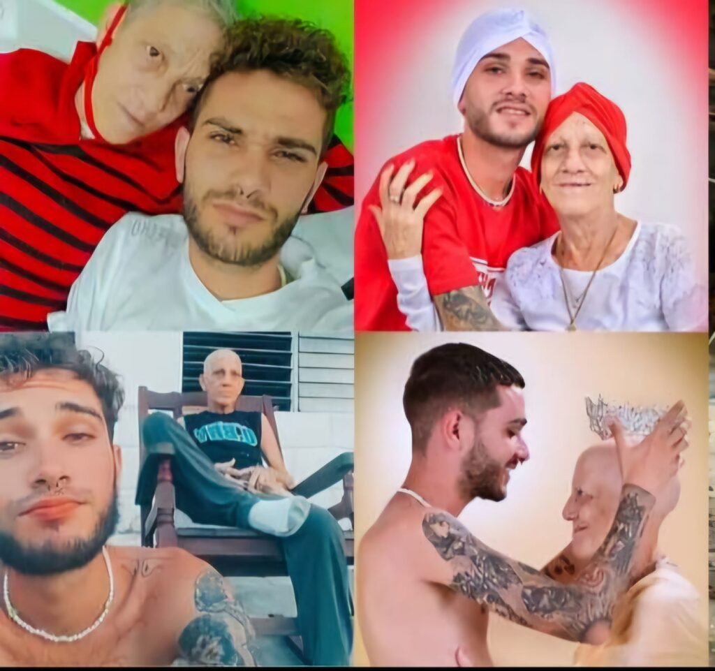 Cuatro fotos con jóvenes y sus abuelos sonriendo
