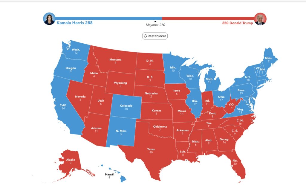 Mapa electoral EE.UU., estados rojos y azules