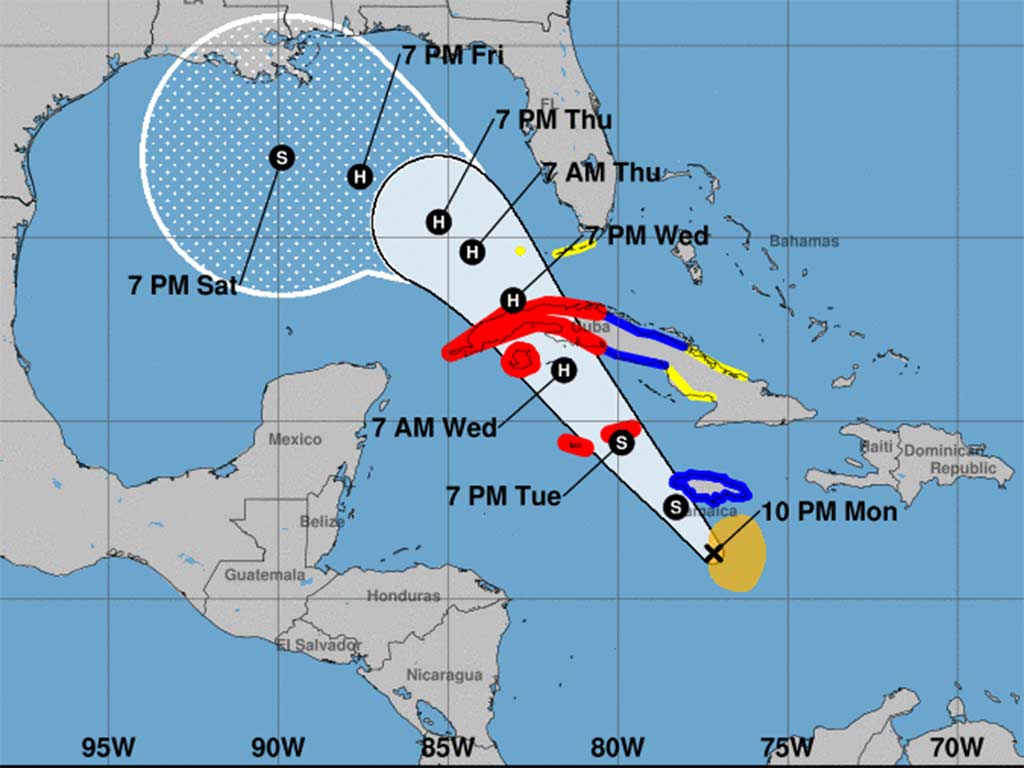 Mapa de trayectoria de huracán en el Caribe