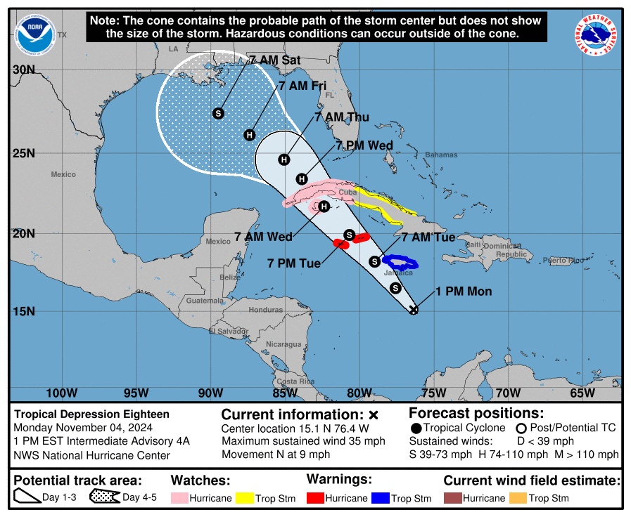 Mapa pronóstico ruta depresión tropical Caribe