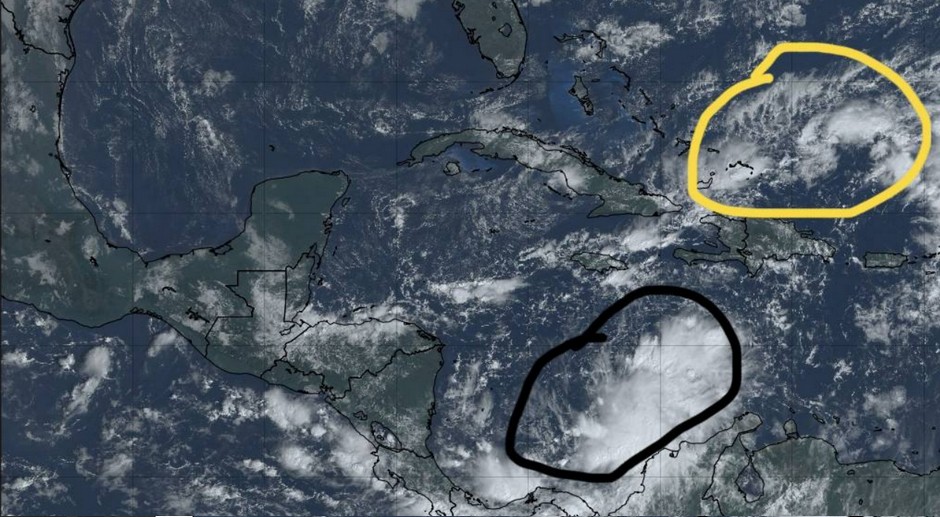 Imagen satelital con áreas marcadas sobre Centroamérica