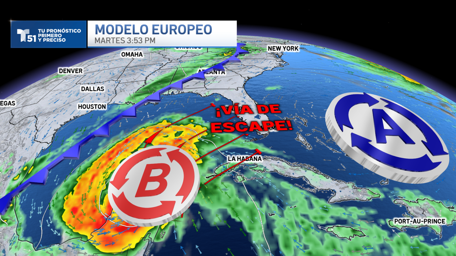 Mapa del modelo europeo de tormenta sobre EE.UU.
