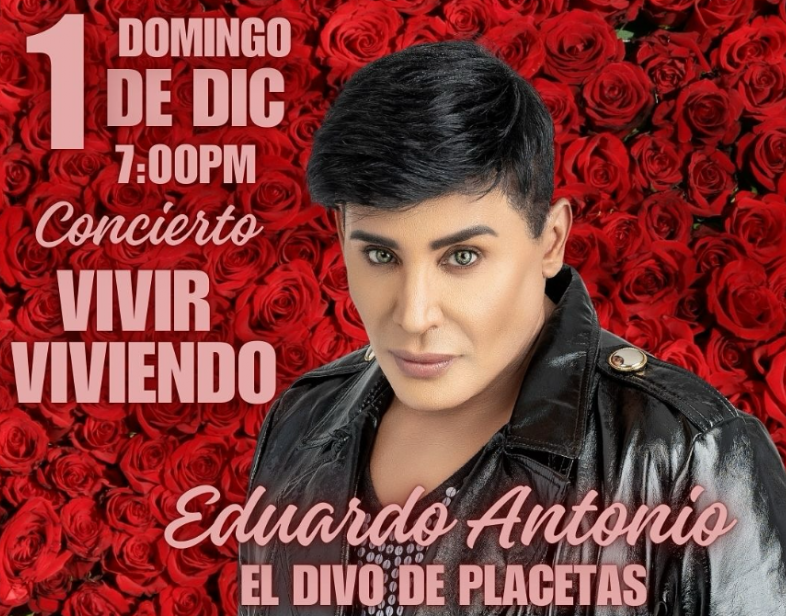 Cartel de concierto de Eduardo Antonio con rosas rojas