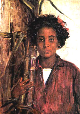 Retrato de joven con flauta y flor en cabello