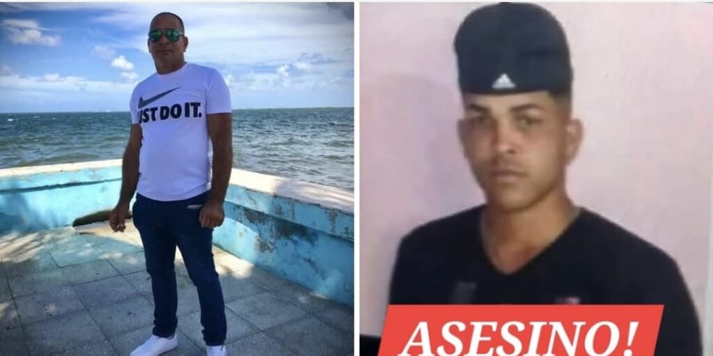 Hombre junto al mar; otro con etiqueta 'ASESINO'