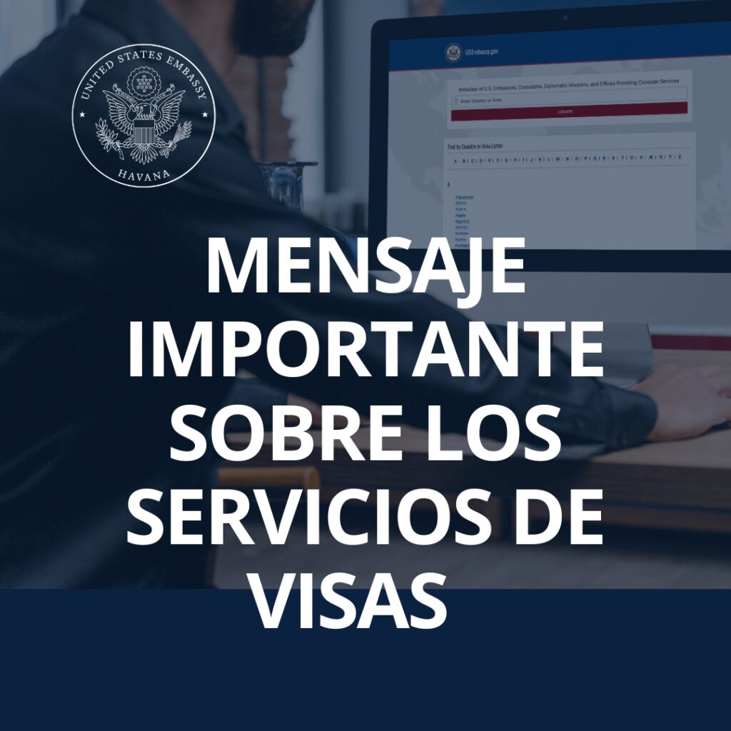 Anuncio de embajada sobre servicios de visas
