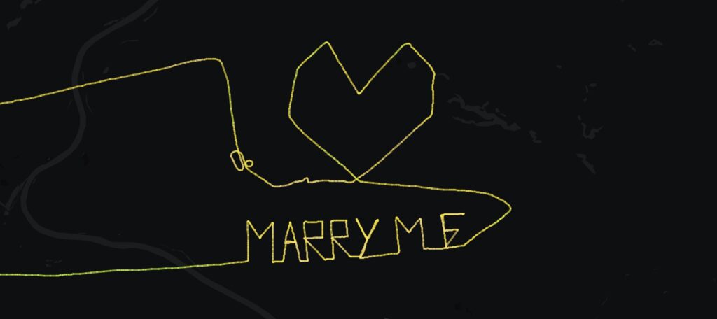 Dibujo lineal luminoso con propuesta matrimonial