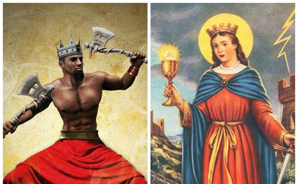 Rey guerrero y santa con cáliz luminoso