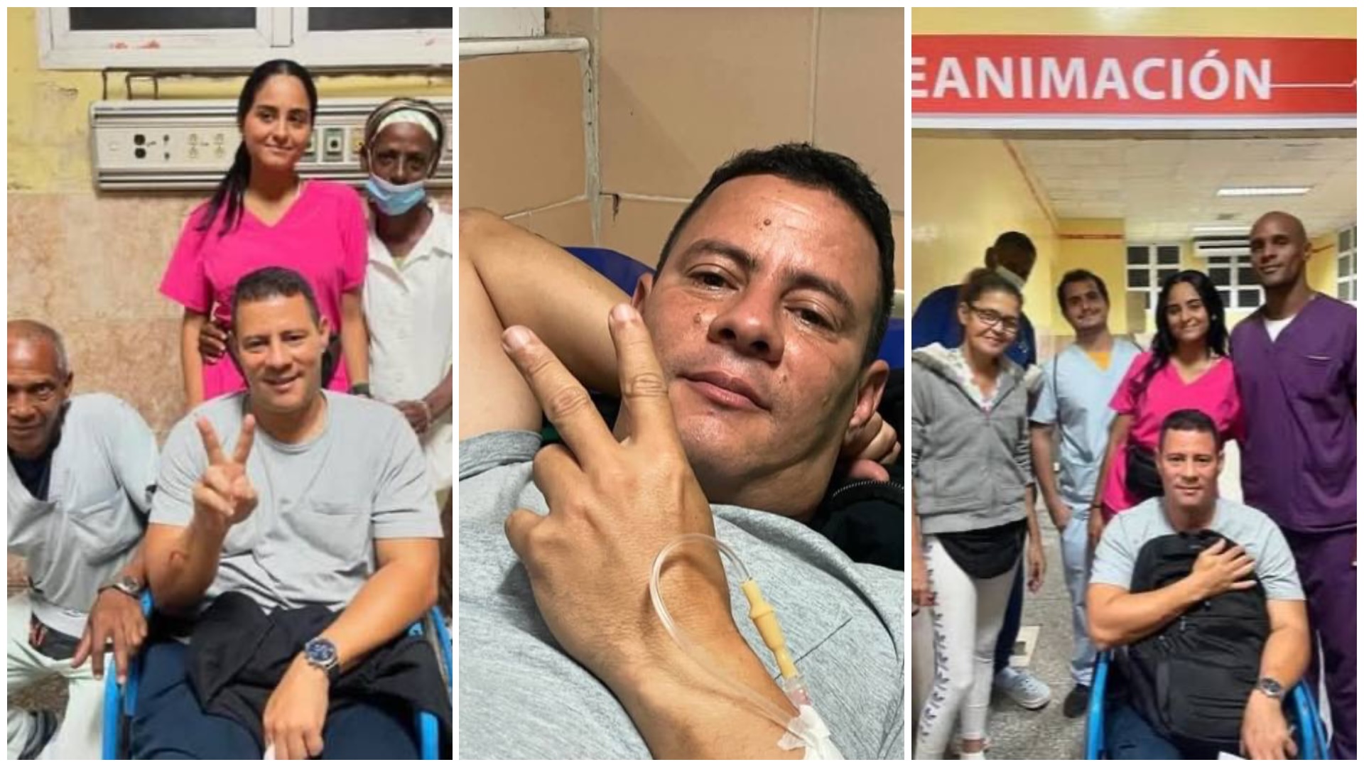 Hombre en silla de ruedas con personal médico