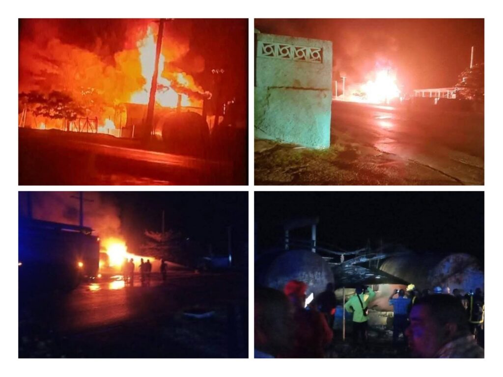 Cuatro imágenes de grandes incendios nocturnos en industrial