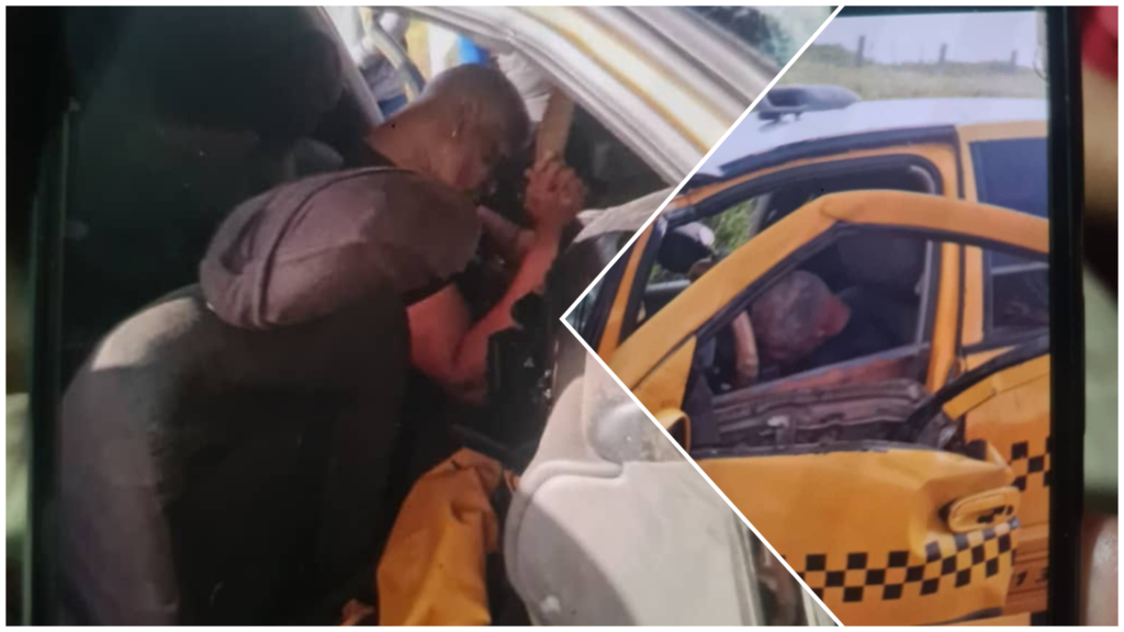 Persona extrayendo otra de auto accidentado