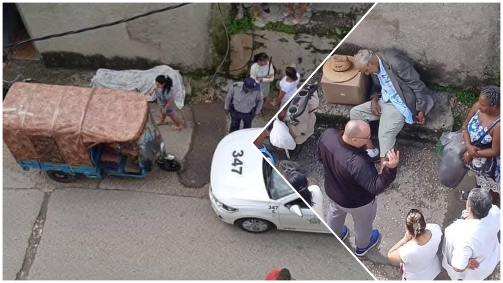 Vista aérea de personas interactuando en calle urbana