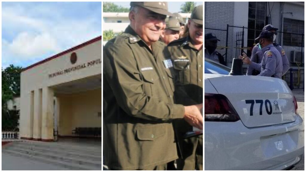 Fachada hospital, militares sonrientes, policía junto coche