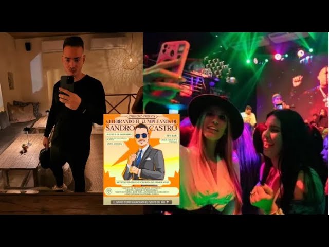 Hombre con móvil, cartel de evento, mujeres en concierto