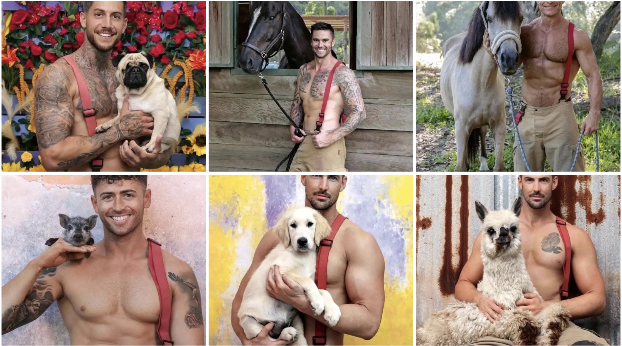 Hombre tatuado posando con diferentes animales