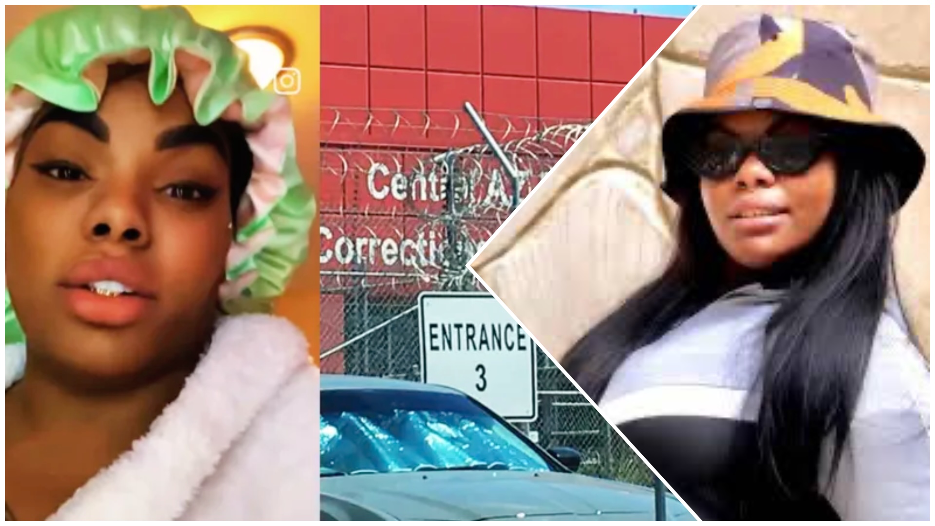 Collage de tres mujeres diferentes y un centro correccional