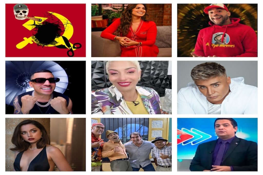 Collage de celebridades y logotipo artístico