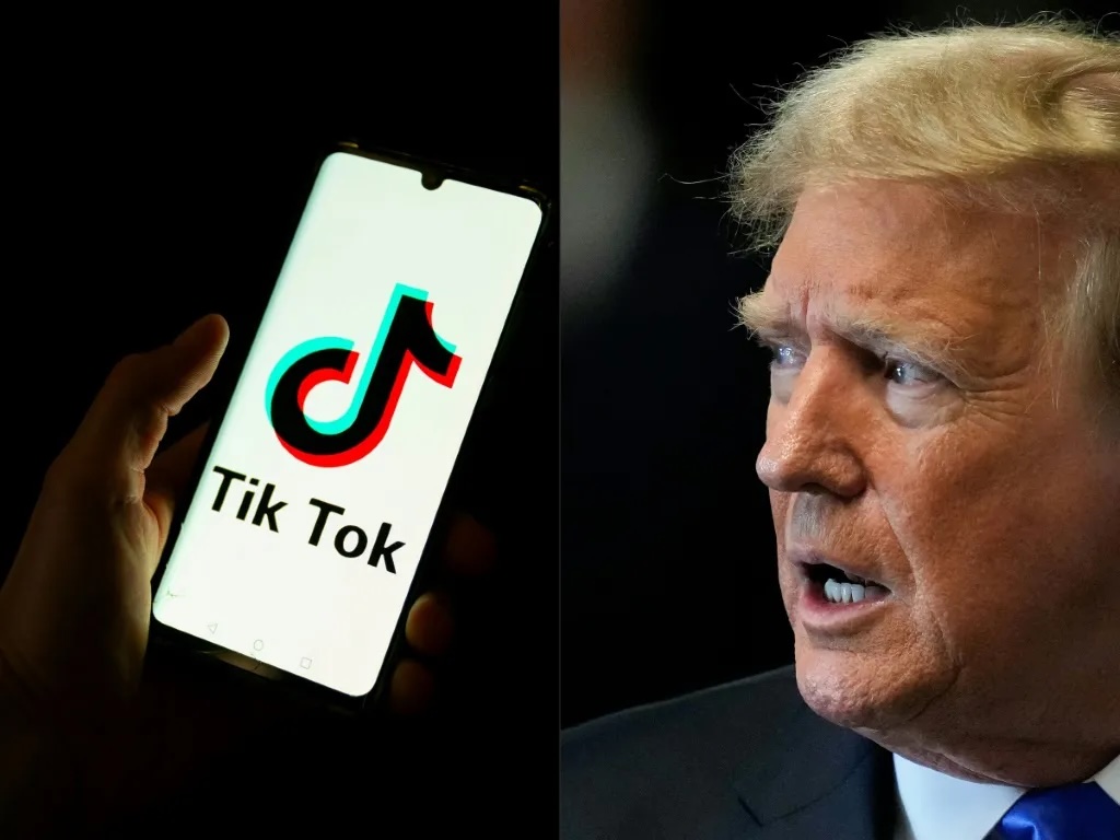 Logotipo de TikTok en móvil y hombre mayor mirando
