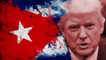 Donald Trump junto a bandera de Cuba manchada