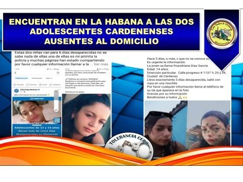 Cartel informativo sobre adolescentes desaparecidas en La Habana