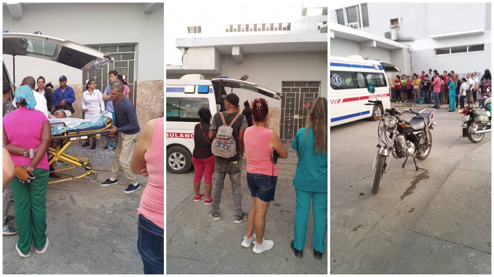 Personas y ambulancias en hospital