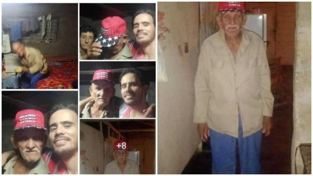 Varias fotos, hombre mayor con jóvenes