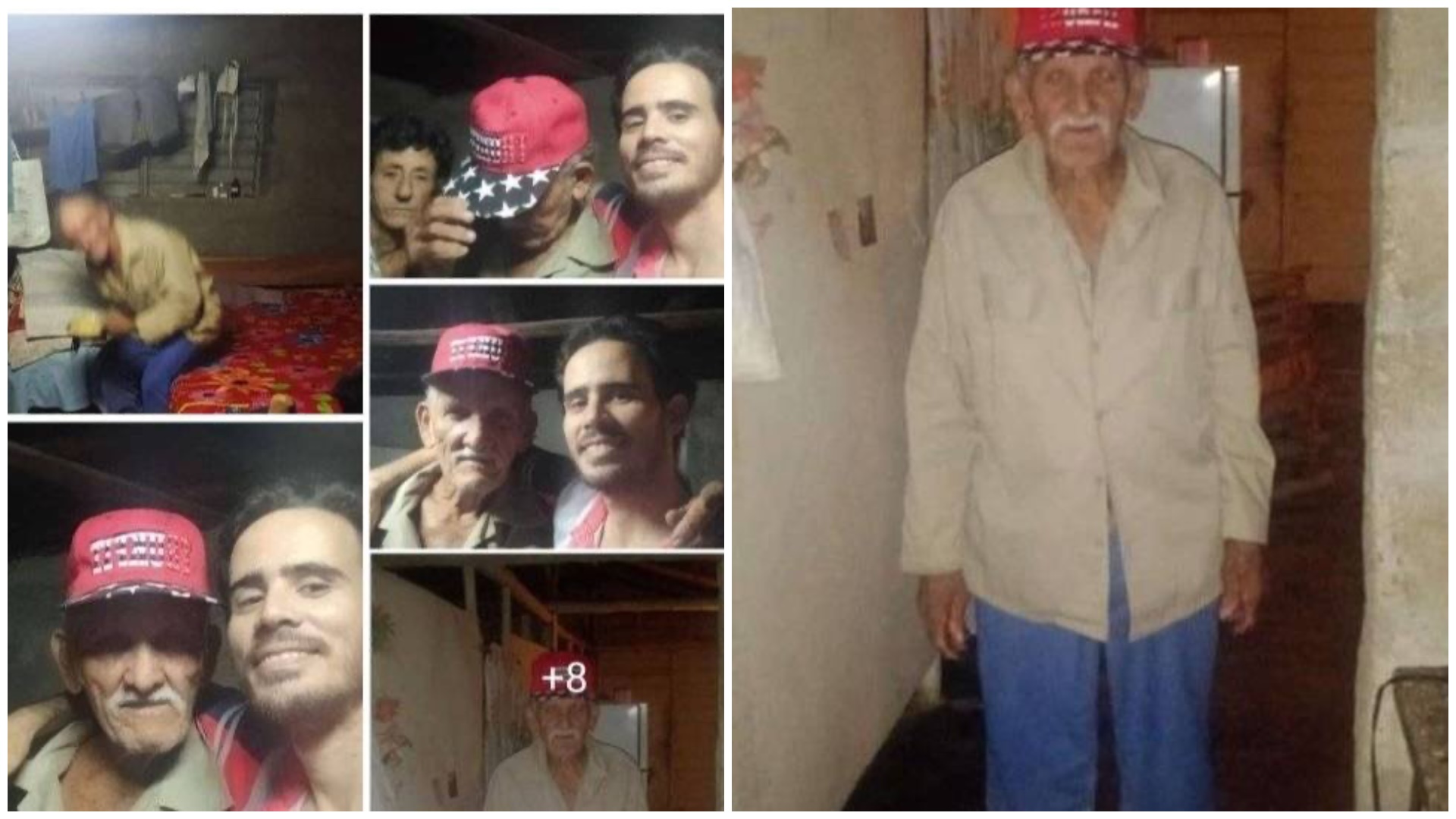 Varias fotos, hombre mayor con jóvenes