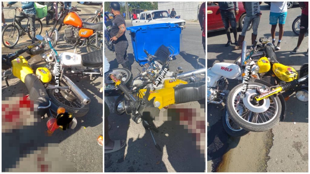 Motos accidentadas en calle con gente alrededor