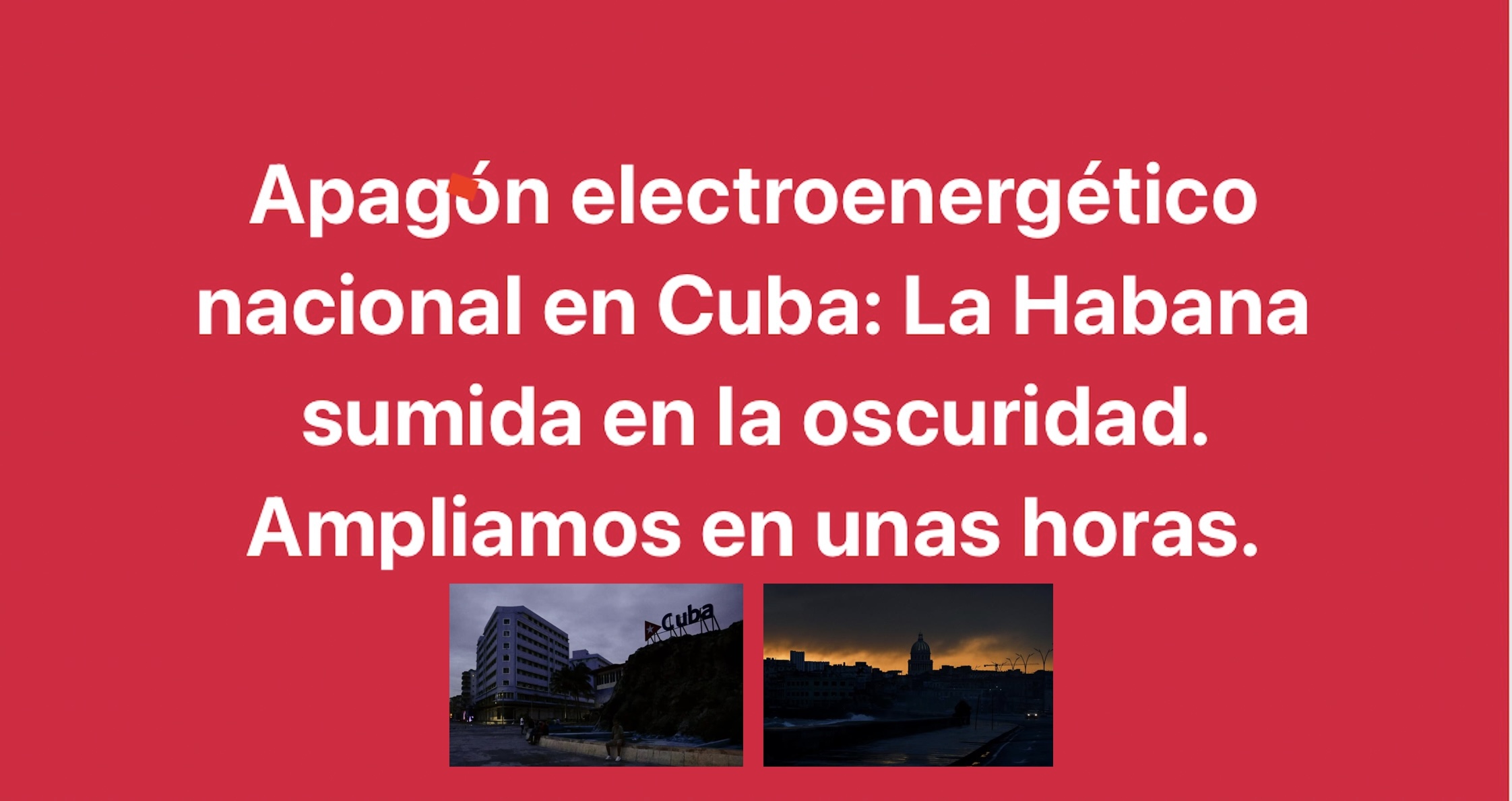 Apagón en Cuba, La Habana oscura, actualización pronto.