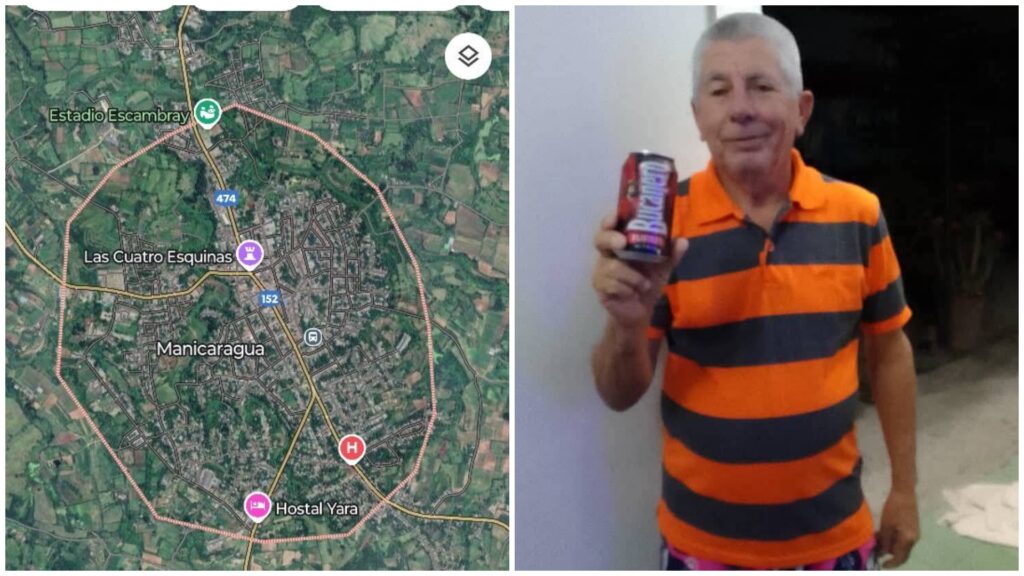 Mapa de Manicaragua y hombre con lata.