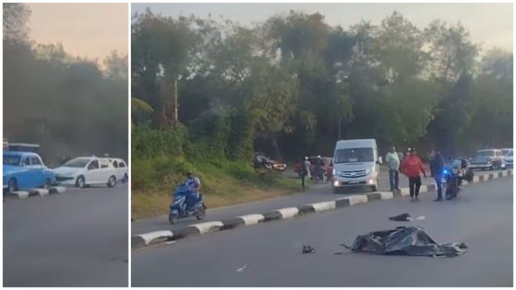 Accidente en carretera con vehículos y motoristas presentes.