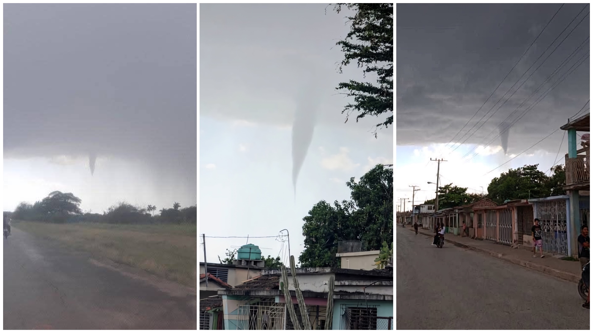 Nube embudo visible desde diferentes ubicaciones urbanas.