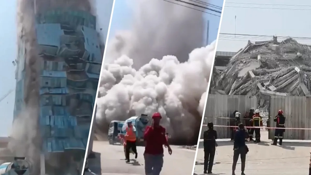 Colapso edificio, derrumbe y escombros