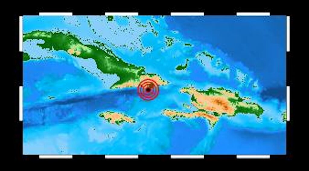 Mapa del Caribe con epicentro de terremoto
