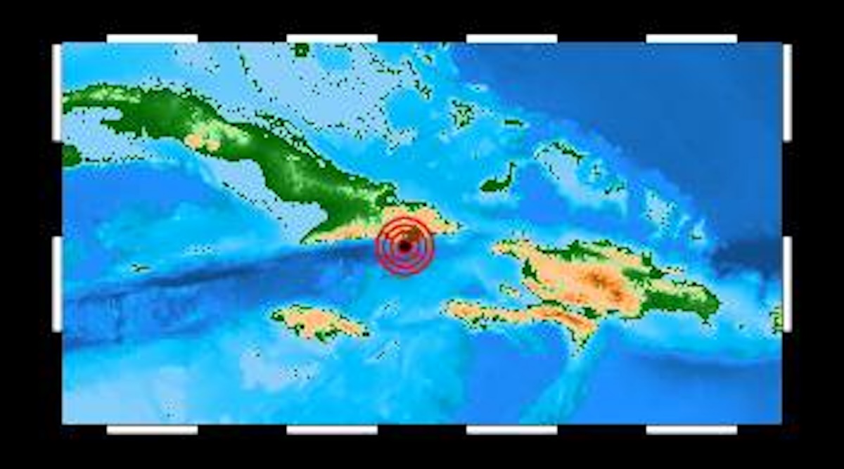 Mapa del Caribe con epicentro de terremoto