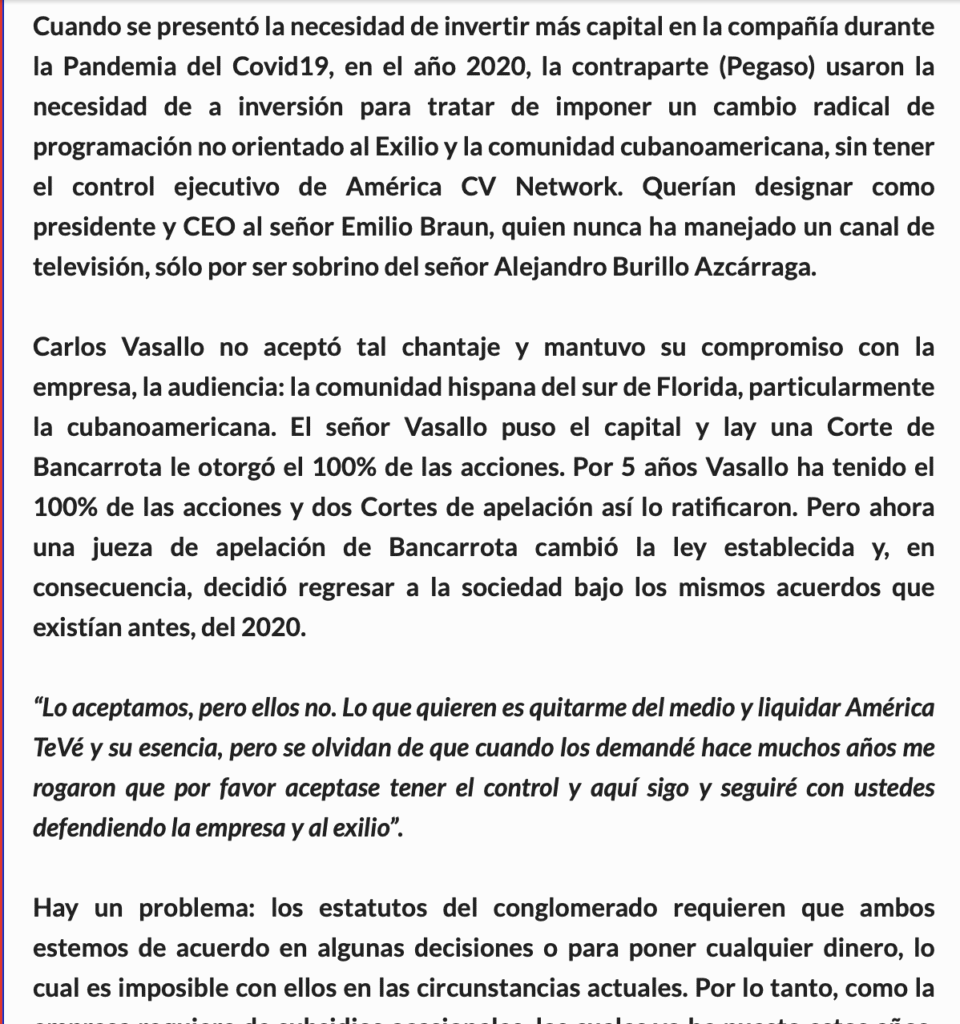 Texto sobre disputa empresarial durante la pandemia de 2020.