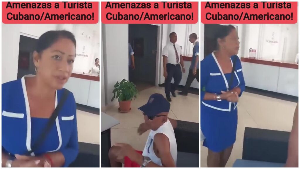 Discusión en oficina pública con turistas.